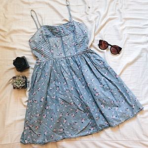Forever 21 Soft Jean Floral Thin Strap Dress